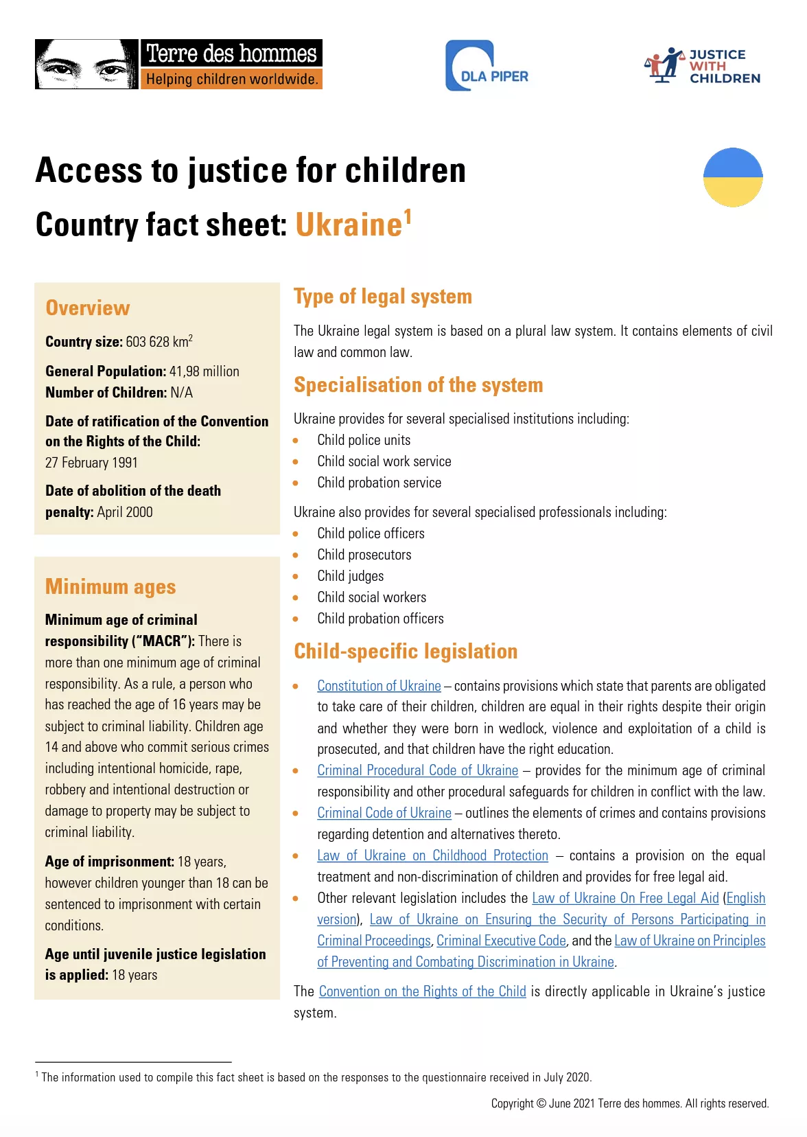 Access to Justice for Children Country Factsheet: Ukraine